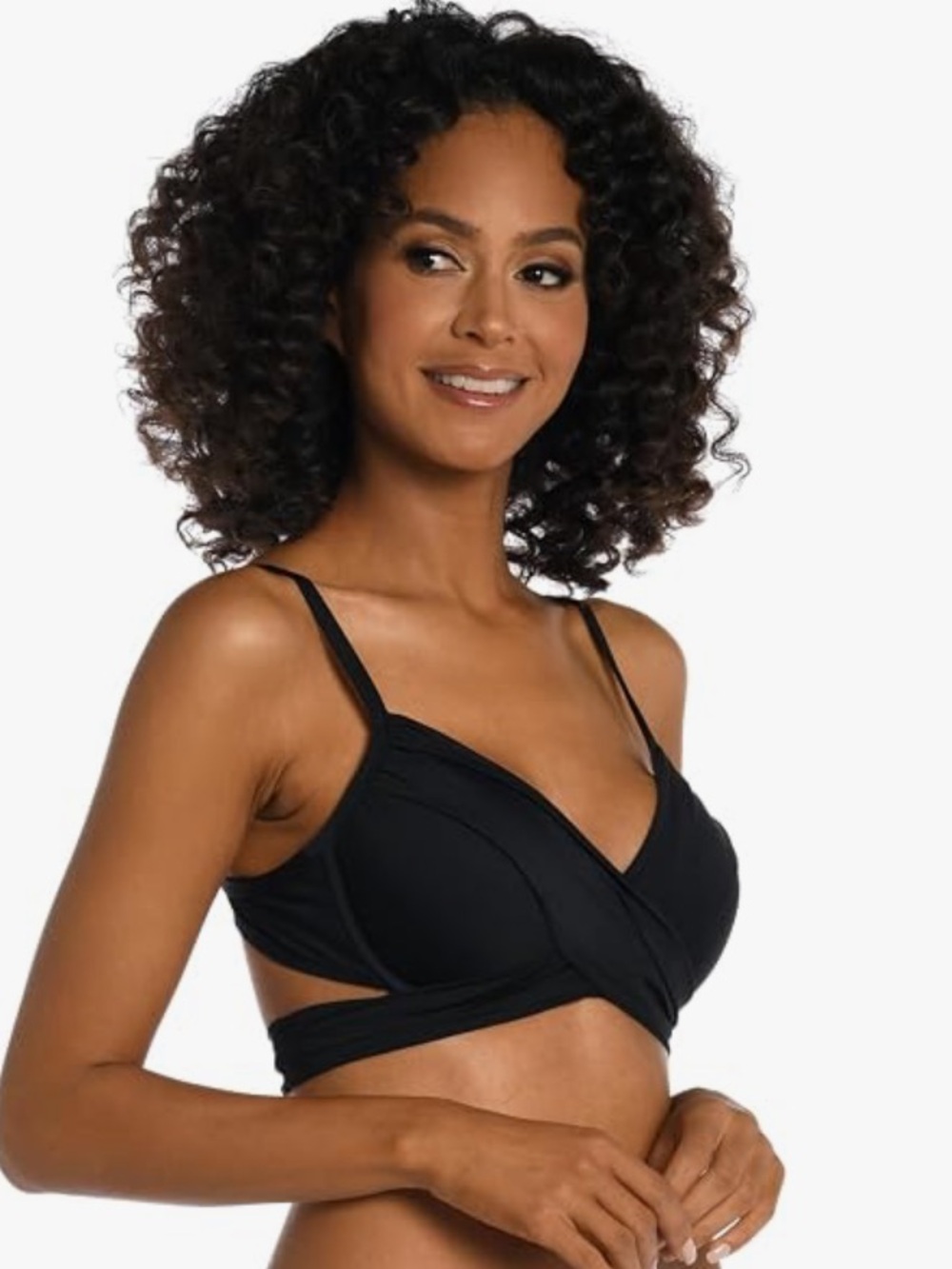NWT La Blanca Island Goddess Wrap Bikini Top Black Size 6 Underwire UPF 50+